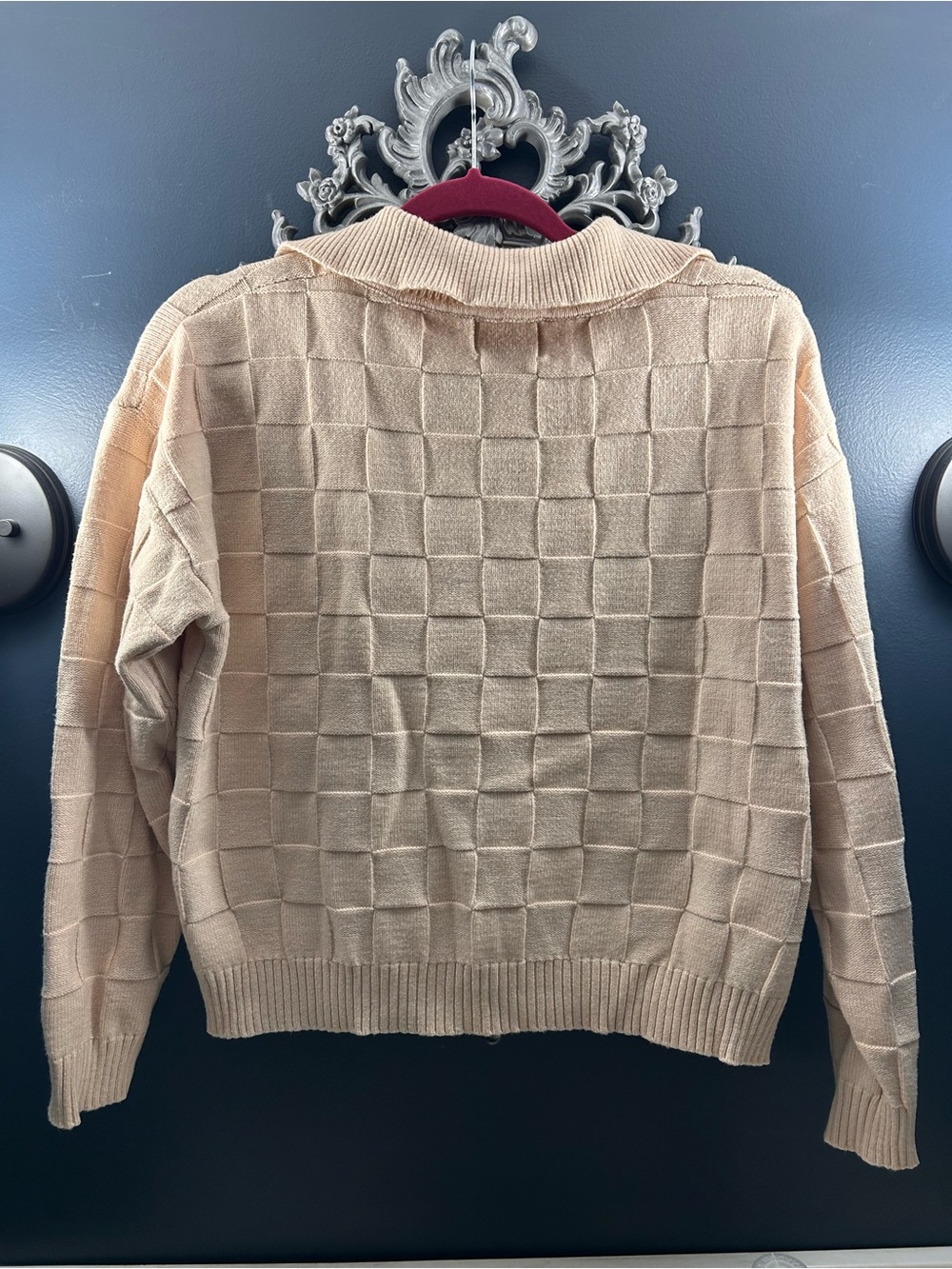 FRNCH Soft Beige V-Neck Collared Knit Sweater - Picture 4 of 4